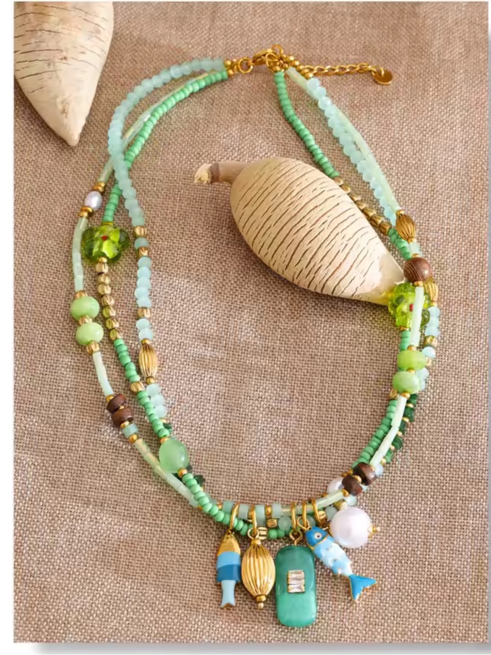 Seafoam Treasure Mint Beaded Charm Necklace - Picture 10 of 16